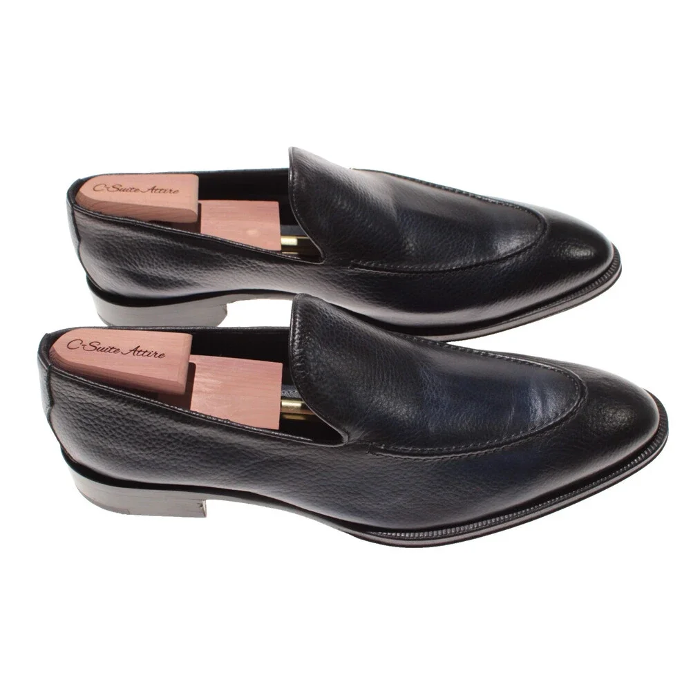 Di Bianco NWB Slip On Loafers Size 11.5 US in Dark Blue Pebbled Leather